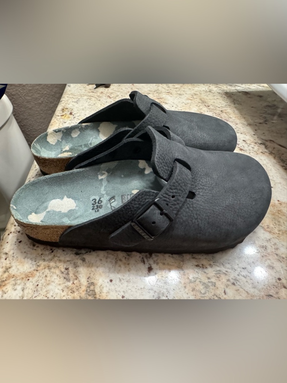 Birkenstock Womens Boston Black Nubuck Camouflage Footbed Reg Size 36/5-5.5